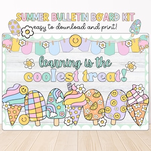 Kit para tablón de anuncios de verano, aula de verano, boletín de helados, ideas para fin de curso, tablón de anuncios de mayo, recursos para docentes, decoración de puertas de aula