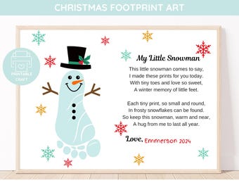 Snowman Footprint Art: Christmas Handprint Poem Keepsake (Digital Download)
