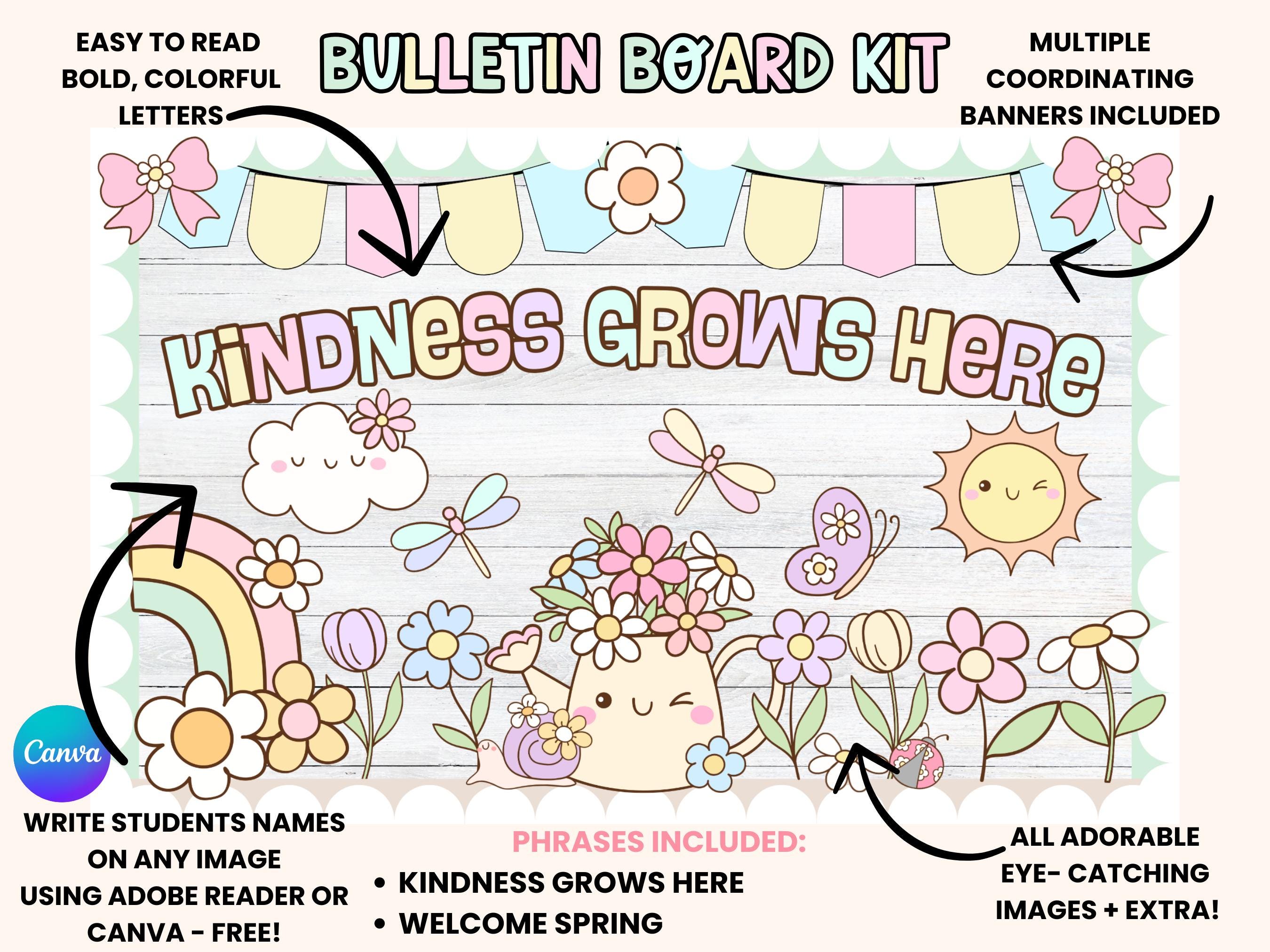 Spring Classroom Bulletin Board Kit: Kindness Grows Here (digital ...