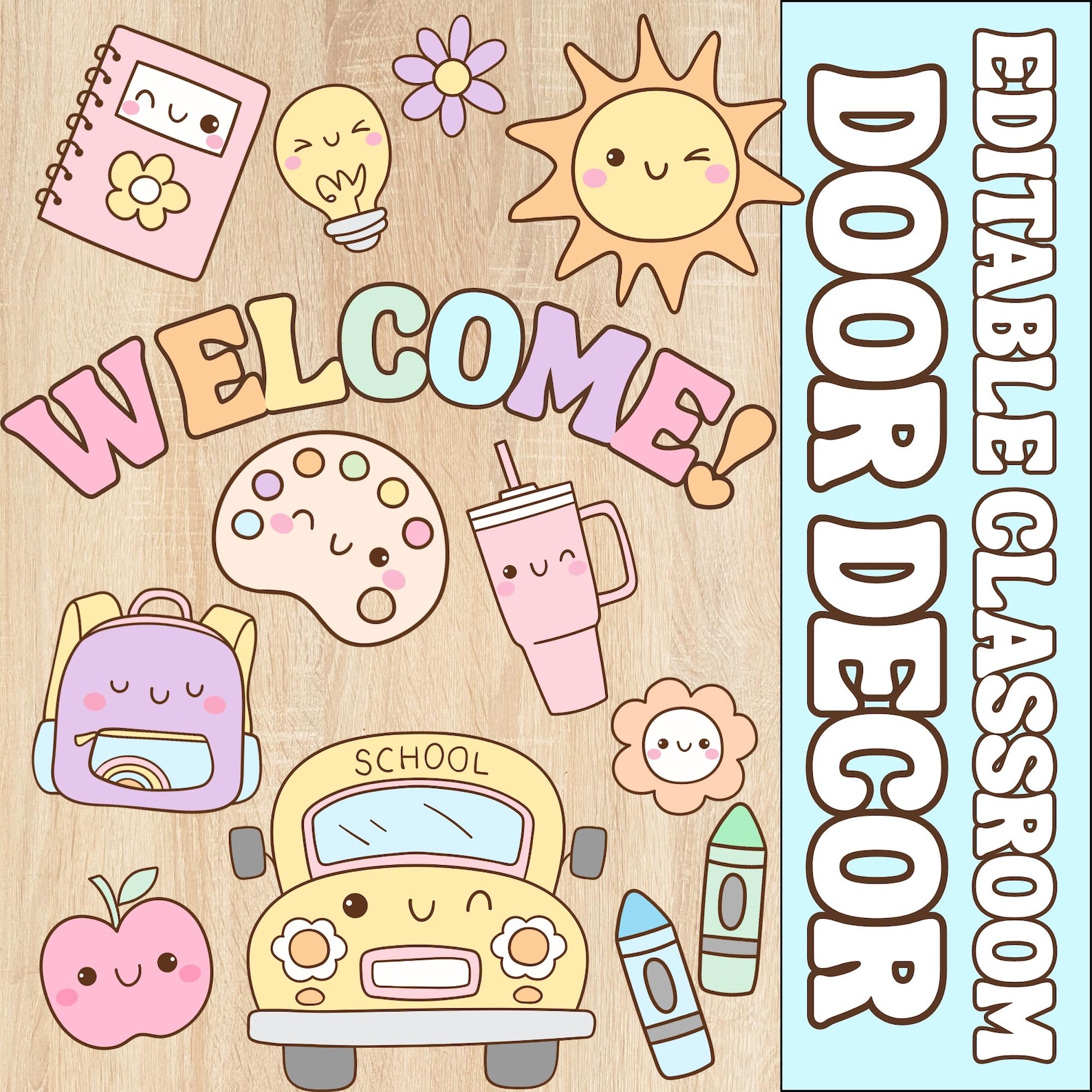 Editable Classroom Door Decor Kit: Welcome Back to School Pastel ...
