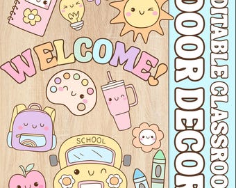 Editable Classroom Door Decor Kit: Welcome Back to School Pastel (Digital Download)