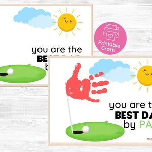 Tarjeta de golf para papá / Manualidad con huella de mano para el Día del Padre / Arte con huella de mano para papá / Tarjeta de golf para el Día del Padre hecha por niños / Tarjeta imprimible / Regalo de cumpleaños para papá