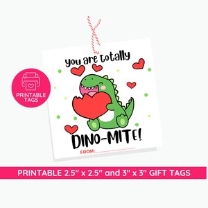 Valentine&#39;s Day Tag, Dinosaur Valentines, Valentine Gift Label, Kids School Printable Valentines, Treat Bags, Classroom Favor Tag,  Download