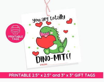 Dinosaur Valentine's Day Gift Tags, Kids Printable, Classroom Favors (PDF)