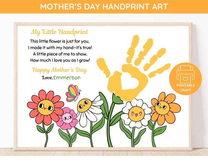 Mother’s Day Handprint Craft, Printable Flower Poem Art for Kids, DIY ...