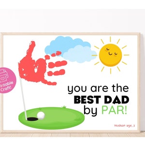 Tarjeta de golf para papá / Manualidad con huella de mano para el Día del Padre / Arte con huella de mano para papá / Tarjeta de golf para el Día del Padre hecha por niños / Tarjeta imprimible / Regalo de cumpleaños para papá