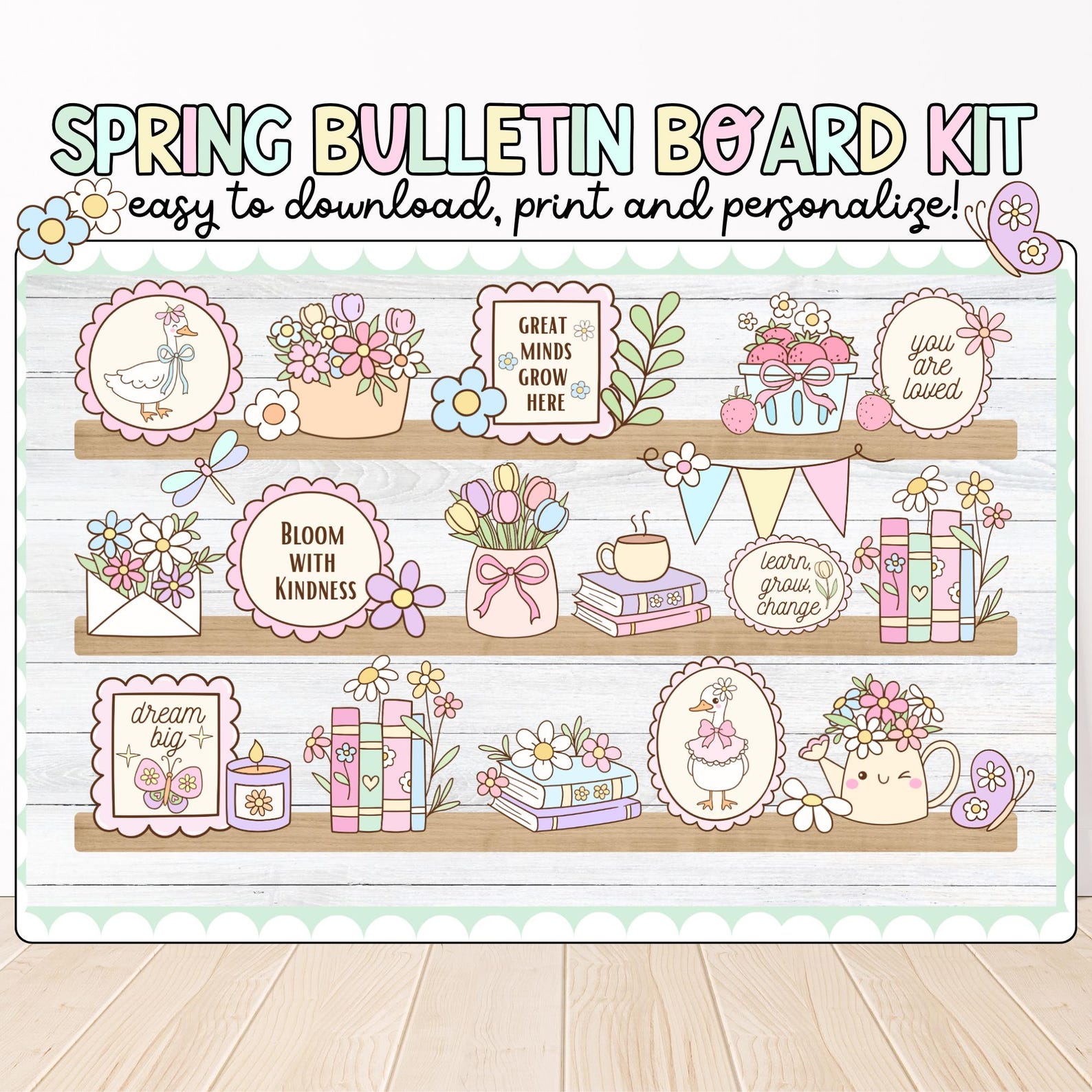 Spring Bookshelf Bulletin Board Kit: March April Classroom Decor ...