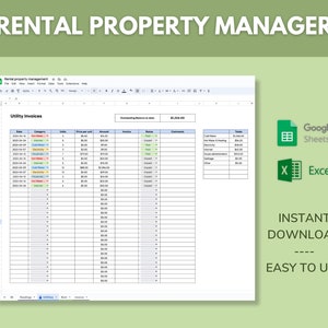 Rent manager | Rental Property Spreadsheet | Property manager | Rent Invoice generator | Tenant manager
