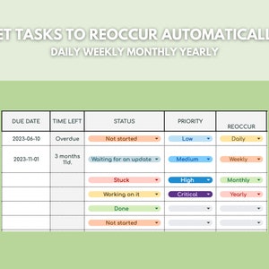 Team Task Manager: Automated Priorities, Recurring Tasks (google Sheet ...