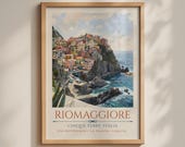 Riomaggiore Poster, Cinque Terre Italy Wall Art, Italian Coast Travel Print