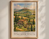 San Gimignano Tuscany Poster, Italian Travel Wall Art, Vintage Landscape Print