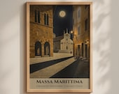 Massa Marittima Tuscany Poster, Italian Cathedral Night Scene, Travel Wall Art Print