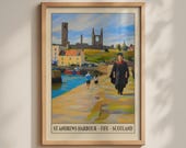 St Andrews Harbour Poster, Fife Scotland Wall Art, Graduate University Print