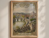 Rome Vintage Travel Poster, Roma Citta Eterna, Tiber River Vatican Wall Art Print