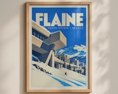 Flaine Ski Resort Poster, Haute-Savoie France Travel Print, Vintage Alpine Wall Art