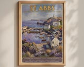 St Abbs Harbour Vintage Travel Poster, Scottish Borders Coastal Wall Art Print