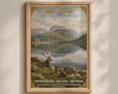 Ben Nevis Travel Poster, Scottish Highlands Print, Loch Linnhe Fort William Wall Art