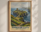 Dunnottar Castle Scotland Vintage Travel Poster, Aberdeenshire Cliff Art Print