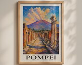 Pompeii Travel Poster, Ancient Roman Ruins Art, Mount Vesuvius Italy Wall Print
