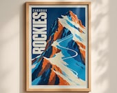 Canadian Rockies Ski Poster, Vintage Travel Wall Art, Mountain Print, Canada