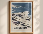 Cairngorm Scotland Ski Poster, Ptarmigan Winter Travel Wall Art, Scottish Mountain Print