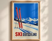Vintage Ski Germany Travel Poster, Ski Deutschland Alpine Wall Art Print, Retro Skiing Decor