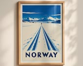 Norway Nordic Ski Poster, Vintage Travel Print, Cross Country Skiing Wall Art, Scandinavian Snow