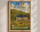 Isle of Skye Poster, Scotland Travel Print, Crofter Cottage Wall Art, Highland Landscape