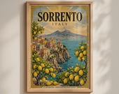 Sorrento Italy Vintage Travel Poster, Amalfi Coast Wall Art, Lemon Print