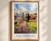 Fife Scotland Cottage Print, Scottish Village Watercolour Art, Rural Scotland Wall Art Poster