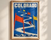 Colorado Ski Country Retro Travel Poster, Vintage Skiing Wall Art, Ski Lodge Decor