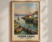 Crinan Canal Lighthouse Poster, Argyll Scotland Travel Print, Scottish Harbour Wall Art