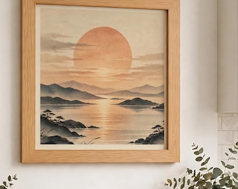 Golden Hour Archipelago - SQUARE FORMAT Japandi Sunset Poster