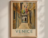 Venice City of Romance Travel Poster, Italy Canal Couple Print, Vintage Italian Wall Art