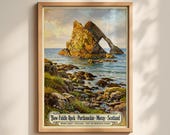 Bow Fiddle Rock Portknockie Poster, Moray Coast Scotland Travel Print, Vintage Scottish Seaside Art