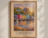 Tobermory Harbour Poster, Isle of Mull Scotland Wall Art, Colourful Travel Print