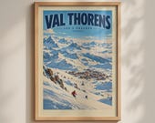 Val Thorens Ski Resort Poster, Les 3 Vallees France Alps Vintage Travel Wall Art Print