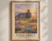 Iona Abbey Scotland Poster, Inner Hebrides Travel Print, Celtic Cross Wall Art