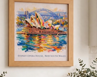 Sydney Opera House Poster -SQUARE FORMAT- Colorful Sydney Harbour Art Print