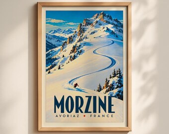 Morzine Avoriaz France Ski Poster - Vintage S-Turn Alpine Ski Art Print