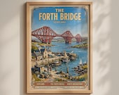 Forth Bridge Scotland Vintage Travel Poster, Edinburgh Rail Art Print, Scottish Wall Art
