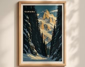 Canada Winter Mountain Poster, Vintage Travel Print, Canadian Forest Ski Wall Art