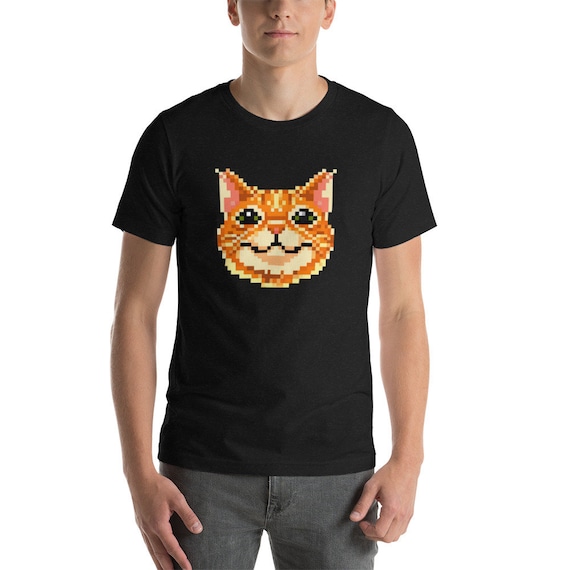 Pixel Art Cat Head Retro T shirt Etsy