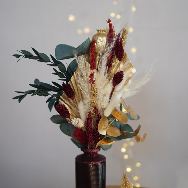 Dried flower decoration Christmas | Dried flower bouquet Christmas colors | Christmas decoration red green | Dried flowers for Christmas | Table decoration