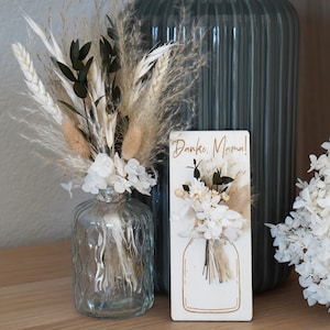 Muttertagsgeschenk 2 teilig | Danke Mama Holzkarte mit Trockenblumenstrauß | Holzkarte für Mama | Blumenstrauß Muttertag | Holzschild Mutter