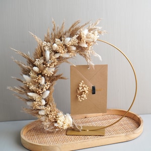 Trockenblumenring beige | boho Trockenblumenkranz mit Fuß | Hochzeitsgeschenk | Geldgeschenk für Braurpaar | Stehkranz mit Trockenblumen
