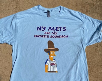 Apu &quot;Ny Mets Are My Favorite Squadron&quot; Unisex Cotton Simpsons Tee
