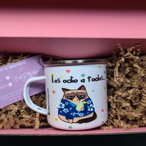 Grumpy Cat Enamel Mug: Sarcastic Kitty Coffee Cup (12oz)