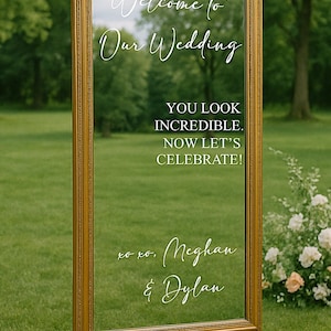 Welcome Wedding Mirror Sign, Welcome to Our Wedding Vinyl Decal, Elegant Wedding Welcome Sign, Custom Names & Date, Personalized Vinyl Decal