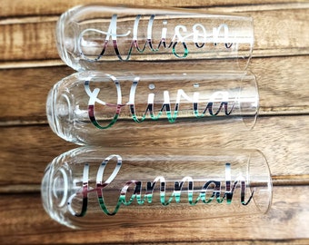 Personalized Champagne Glasses - Bridesmaid Champagne Flutes - Stemless champagne flutes bridesmaid brunch Bridesmaid proposal Bridal Party